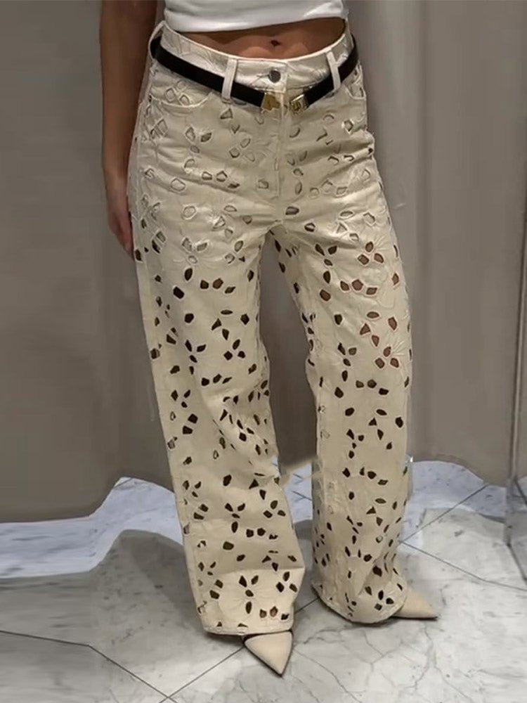 Cut - Out Wide Leg Jeans – Distressed Statement Denim - HalleBeauty